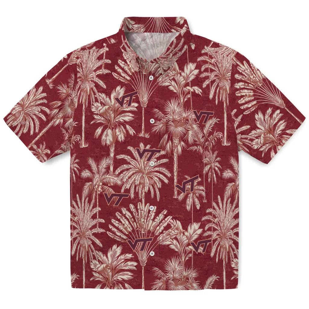 Virginia Tech Hokies Hawaiian Shirt - Vintage Palm Tree virginia tech hokies palm shadows maroon hawaiian shirts best selling
