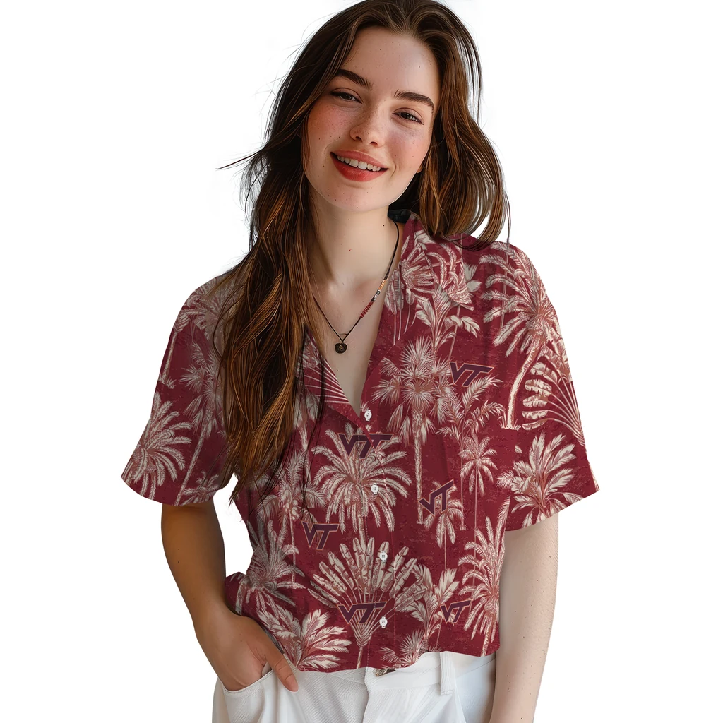 Virginia Tech Hokies Hawaiian Shirt - Vintage Palm Tree virginia tech hokies palm shadows maroon hawaiian shirts latest model