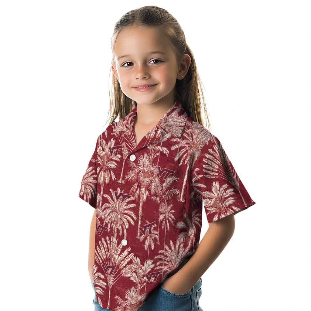 Virginia Tech Hokies Hawaiian Shirt - Vintage Palm Tree virginia tech hokies palm shadows maroon hawaiian shirts premium grade
