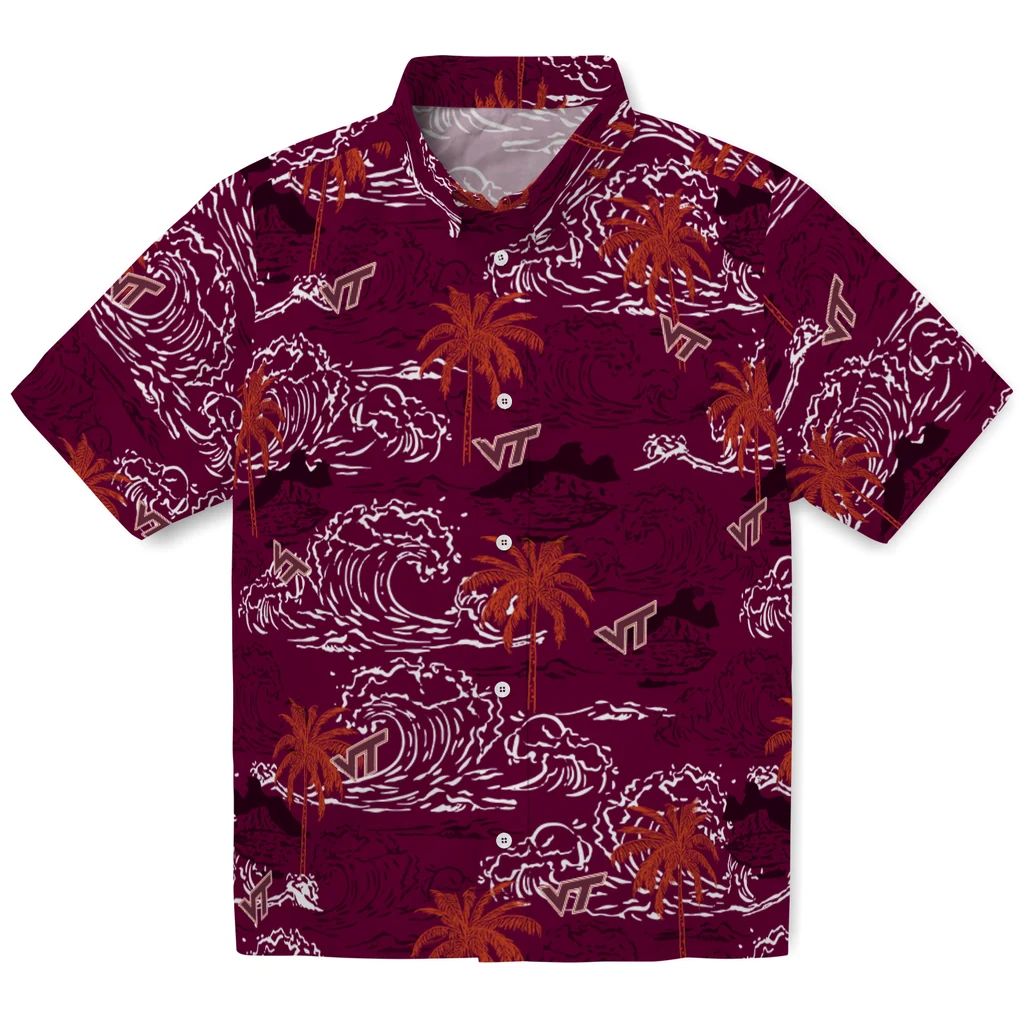 Virginia Tech Hokies Hawaiian Shirt - Wave Palm virginia tech hokies wave palm maroon hawaiian shirts best selling