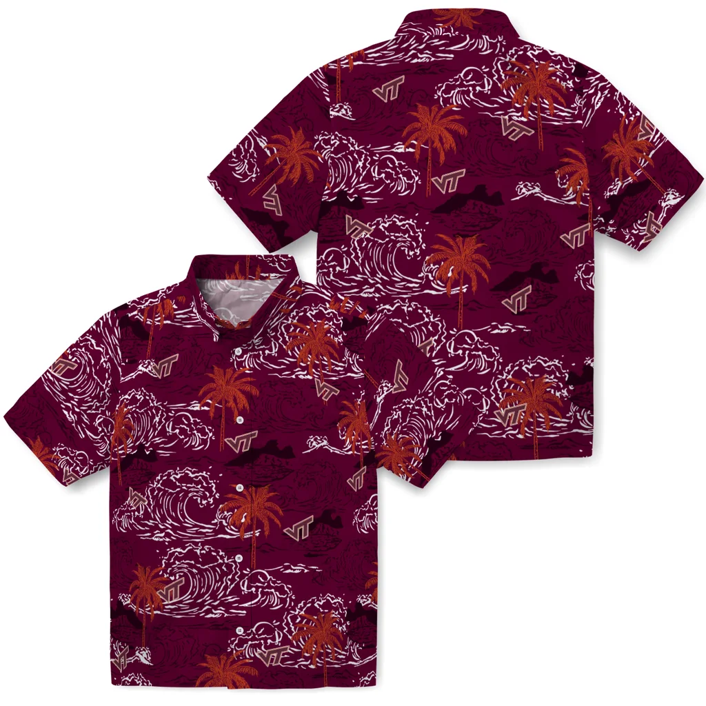 Virginia Tech Hokies Hawaiian Shirt - Wave Palm virginia tech hokies wave palm maroon hawaiian shirts high quality