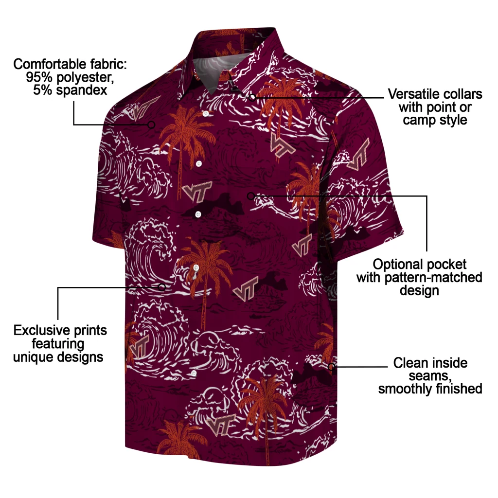 Virginia Tech Hokies Hawaiian Shirt - Wave Palm virginia tech hokies wave palm maroon hawaiian shirts new arrival