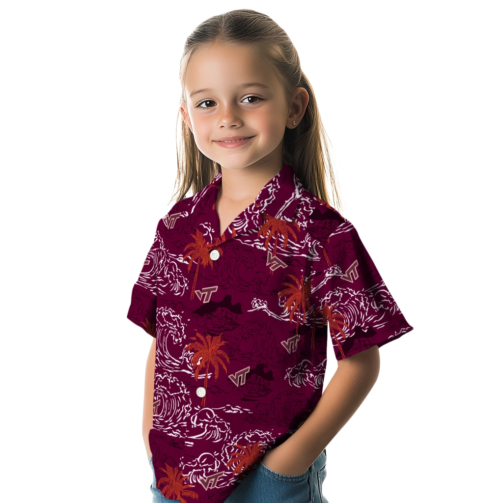 Virginia Tech Hokies Hawaiian Shirt - Wave Palm virginia tech hokies wave palm maroon hawaiian shirts premium grade