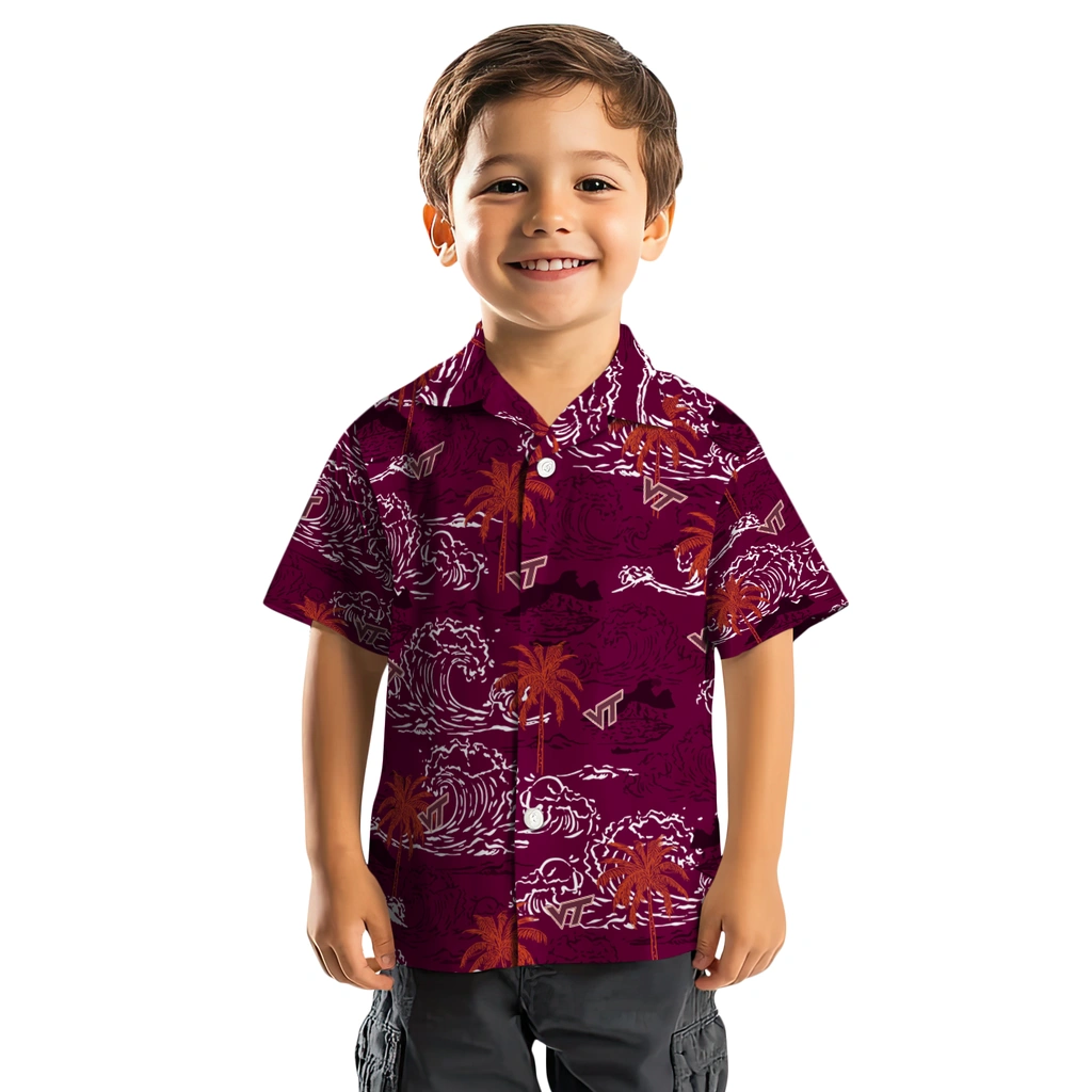Virginia Tech Hokies Hawaiian Shirt - Wave Palm virginia tech hokies wave palm maroon hawaiian shirts top rated