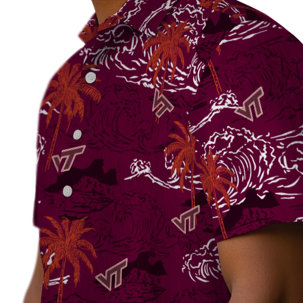 Virginia Tech Hokies Hawaiian Shirt - Wave Palm virginia tech hokies wave palm maroon hawaiian shirts trendy