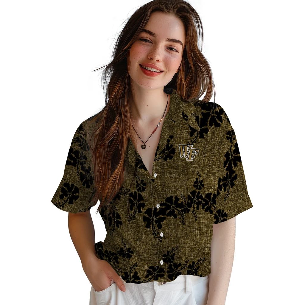 Wake Forest Demon Deacons Hawaiian Shirt - 50th State Flower wake forest demon deacons hibiscus petals gold hawaiian shirts latest model