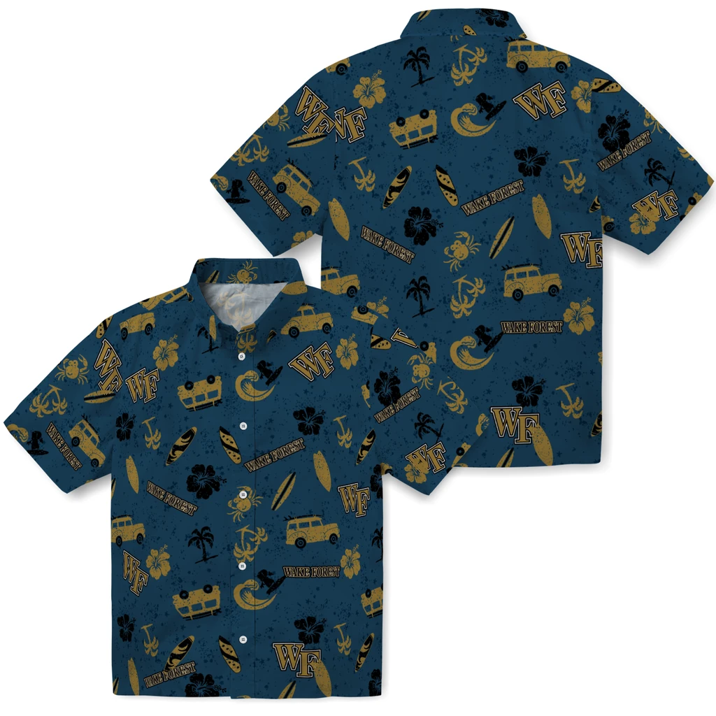 Wake Forest Demon Deacons Hawaiian Shirt - Beach Vibe wake forest demon deacons beach vibe navy hawaiian shirts high quality