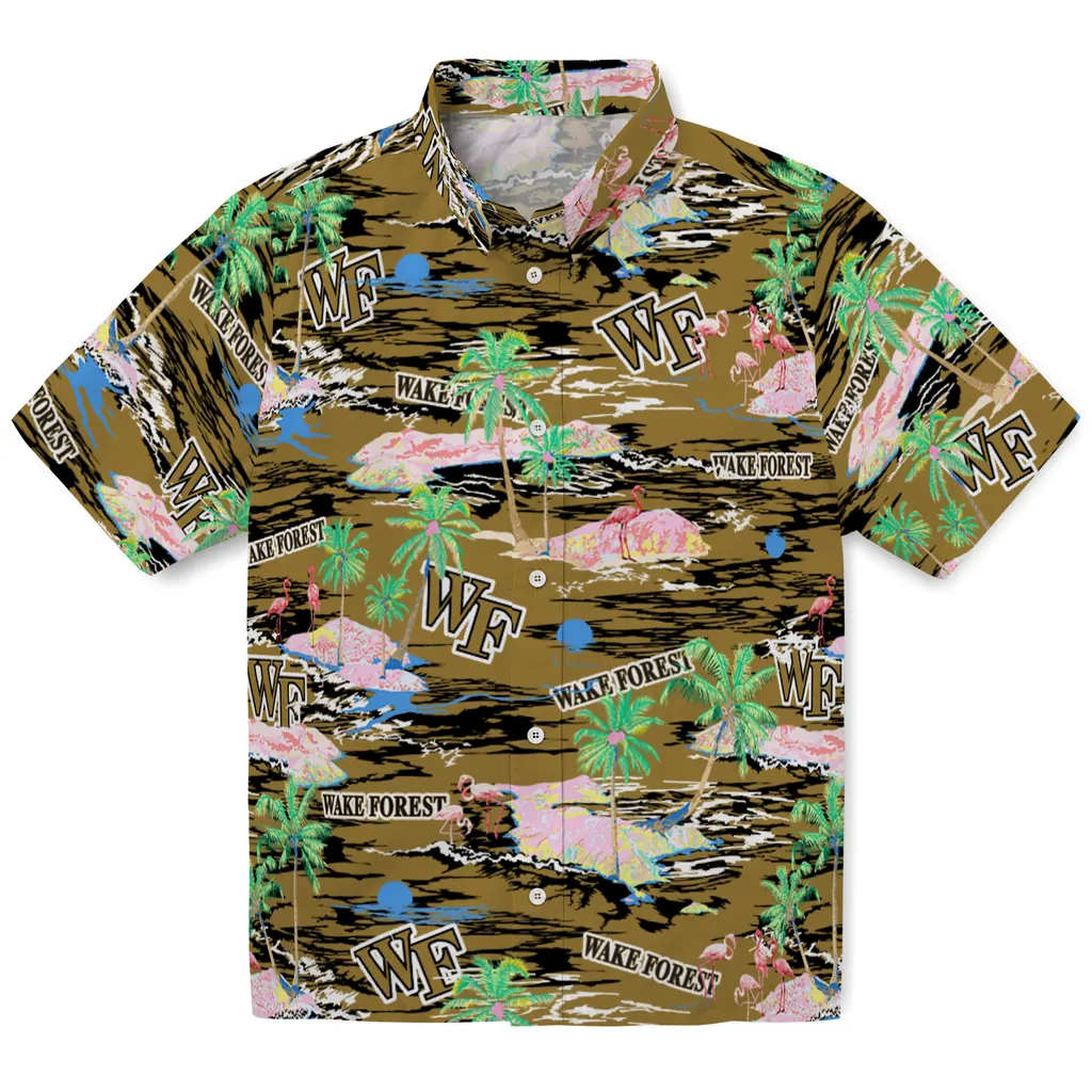 Wake Forest Demon Deacons Hawaiian Shirt - Hawaii Island wake forest demon deacons flamingo retreat gold hawaiian shirts best selling
