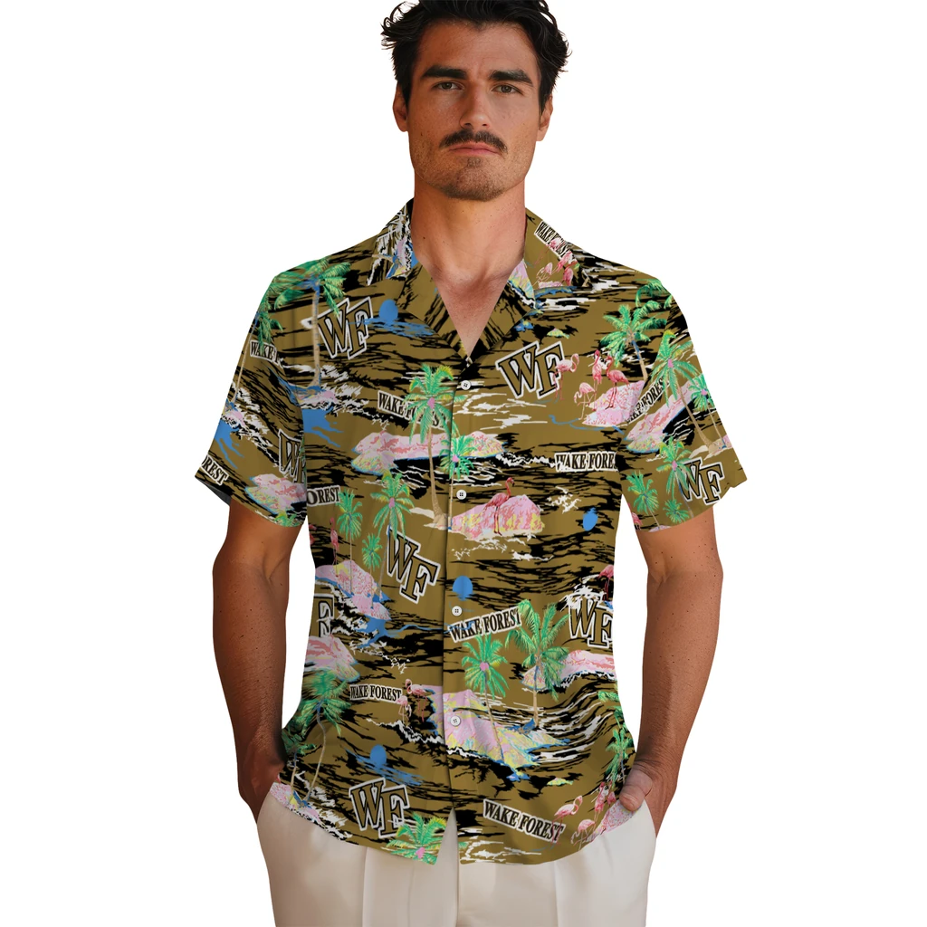 Wake Forest Demon Deacons Hawaiian Shirt - Hawaii Island wake forest demon deacons flamingo retreat gold hawaiian shirts fashion forward