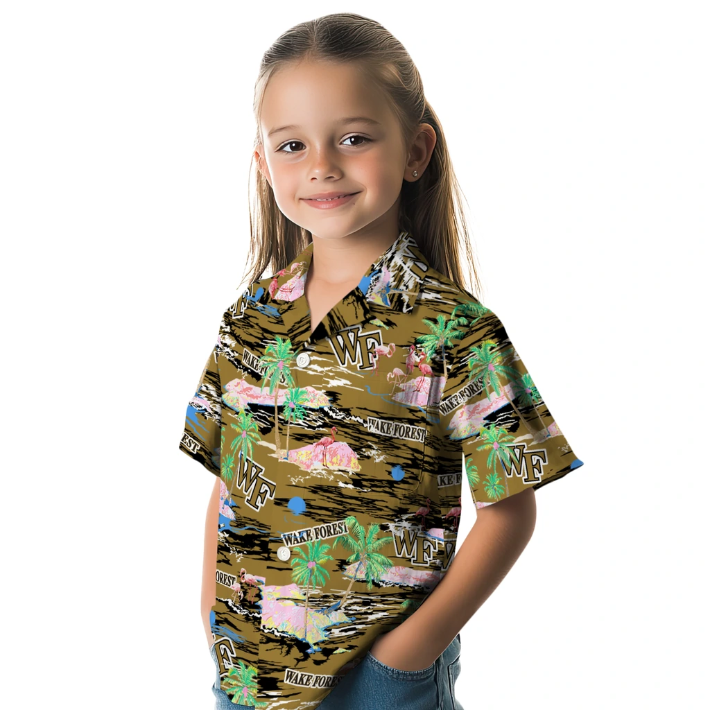 Wake Forest Demon Deacons Hawaiian Shirt - Hawaii Island wake forest demon deacons flamingo retreat gold hawaiian shirts premium grade