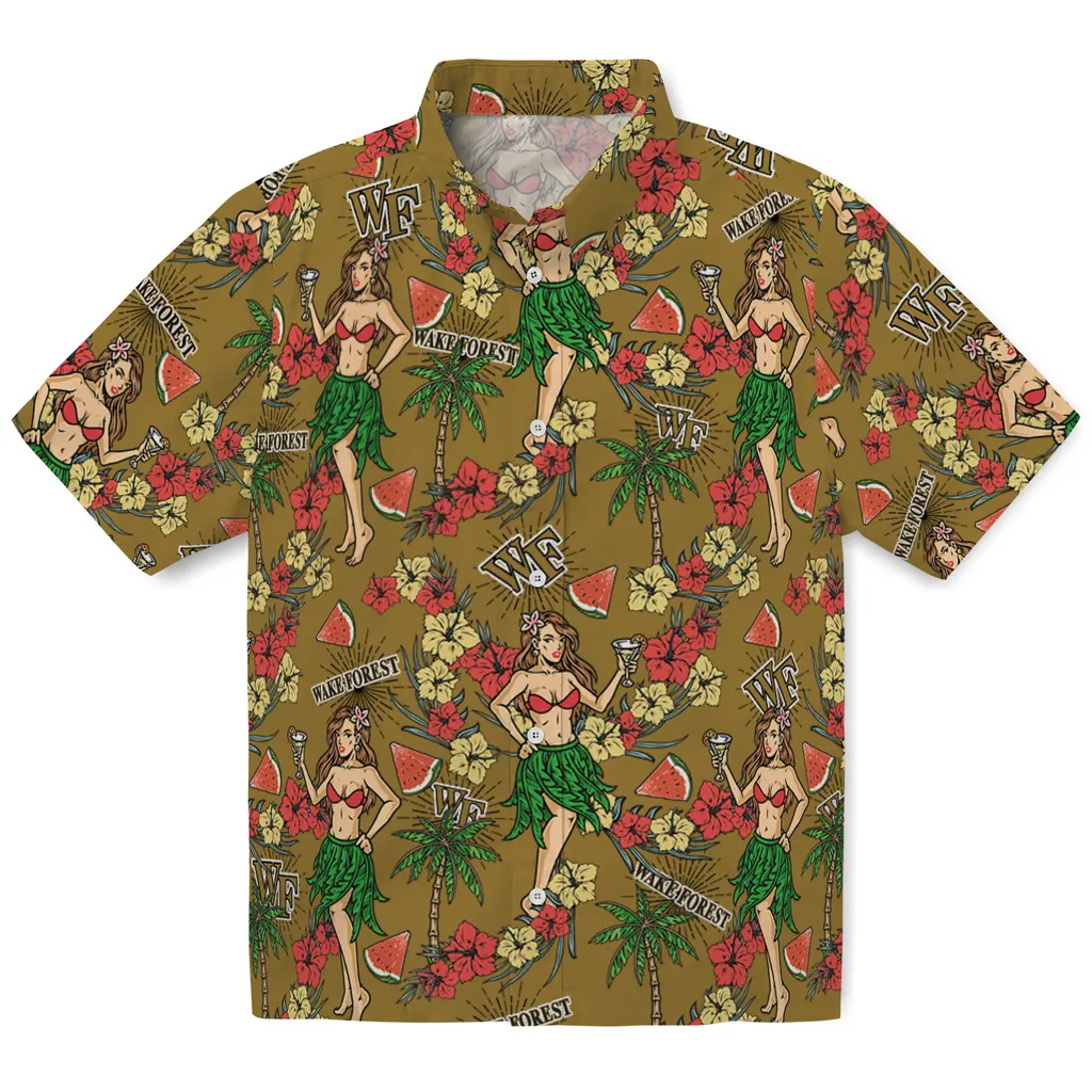 Wake Forest Demon Deacons Hawaiian Shirt - Hawaiian Girls Design wake forest demon deacons hawaiian girls design gold hawaiian shirts best selling