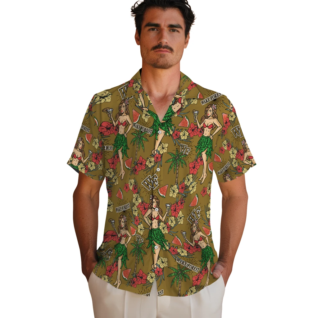 Wake Forest Demon Deacons Hawaiian Shirt - Hawaiian Girls Design wake forest demon deacons hawaiian girls design gold hawaiian shirts fashion forward