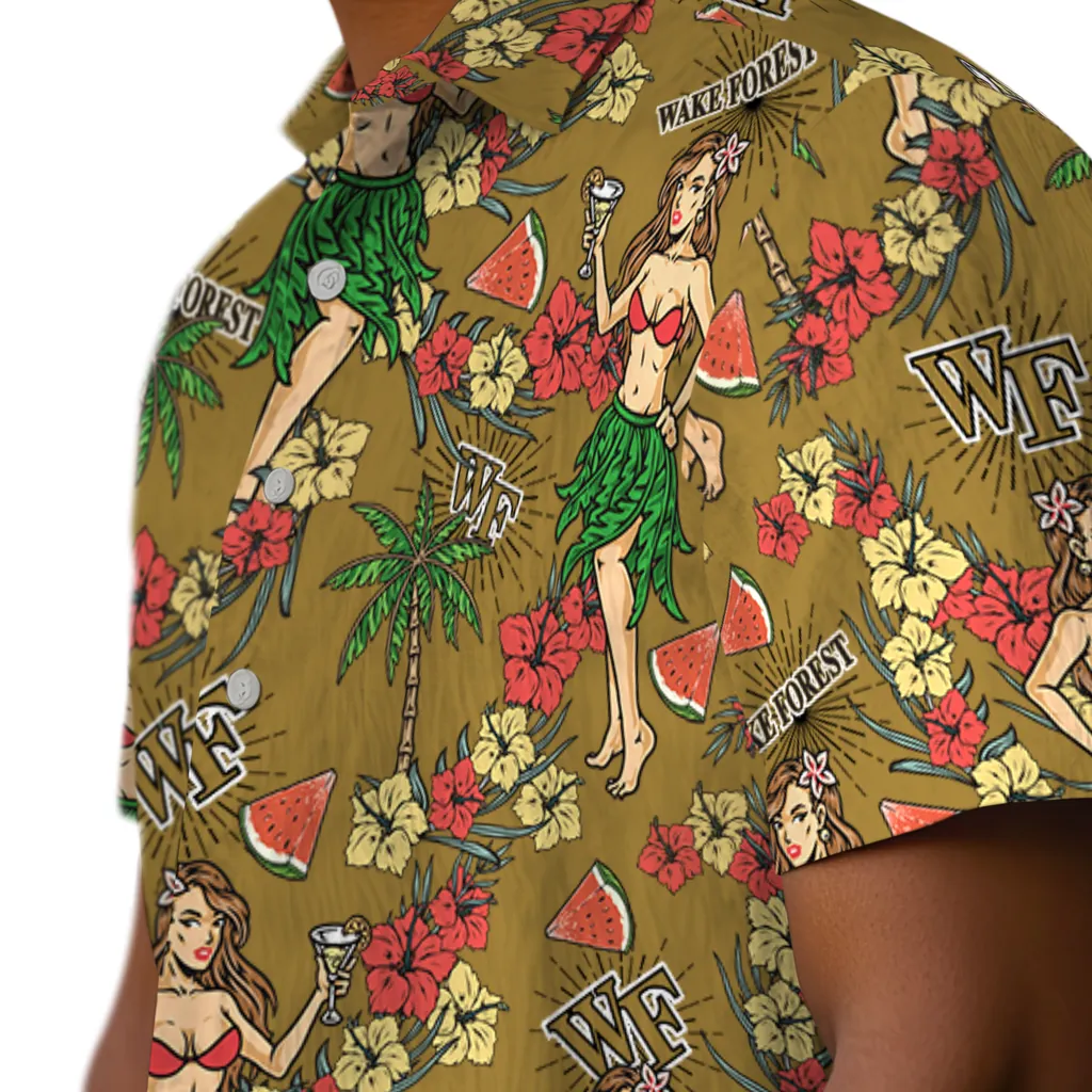 Wake Forest Demon Deacons Hawaiian Shirt - Hawaiian Girls Design wake forest demon deacons hawaiian girls design gold hawaiian shirts trendy