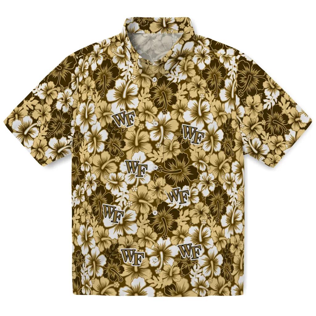 Wake Forest Demon Deacons Hawaiian Shirt - Hibiscus Blooms wake forest demon deacons hibiscus blooms gold hawaiian shirts best selling