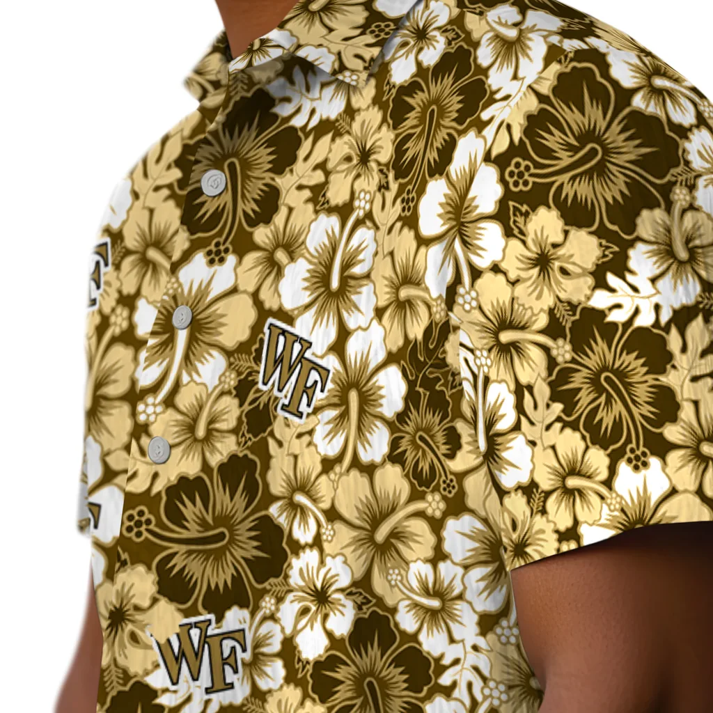 Wake Forest Demon Deacons Hawaiian Shirt - Hibiscus Blooms wake forest demon deacons hibiscus blooms gold hawaiian shirts trendy