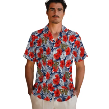 wake forest demon deacons hibiscus fiesta red royal blue hawaiian shirts fashion forward