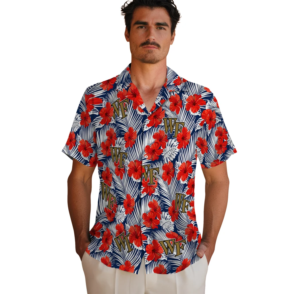 Wake Forest Demon Deacons Hawaiian Shirt - Hibiscus Fiesta wake forest demon deacons hibiscus fiesta red royal blue hawaiian shirts fashion forward