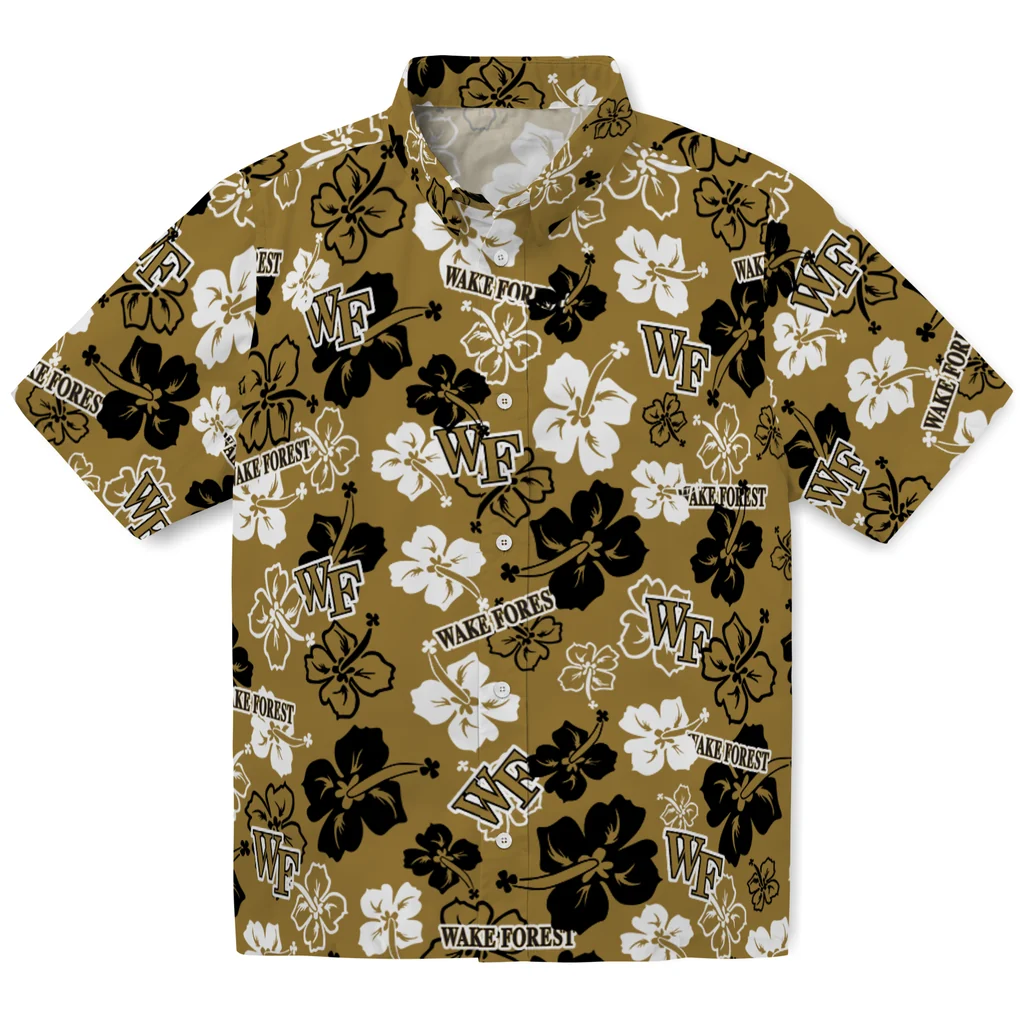 Wake Forest Demon Deacons Hawaiian Shirt - Hibiscus Flower Design wake forest demon deacons hibiscus bloom gold hawaiian shirts best selling
