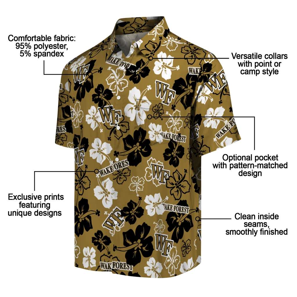 Wake Forest Demon Deacons Hawaiian Shirt - Hibiscus Flower Design wake forest demon deacons hibiscus bloom gold hawaiian shirts new arrival