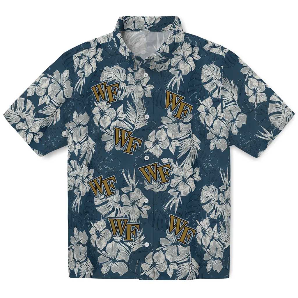 Wake Forest Demon Deacons Hawaiian Shirt - Hibiscus Flowers wake forest demon deacons hibiscus flowers navy blue hawaiian shirts best selling