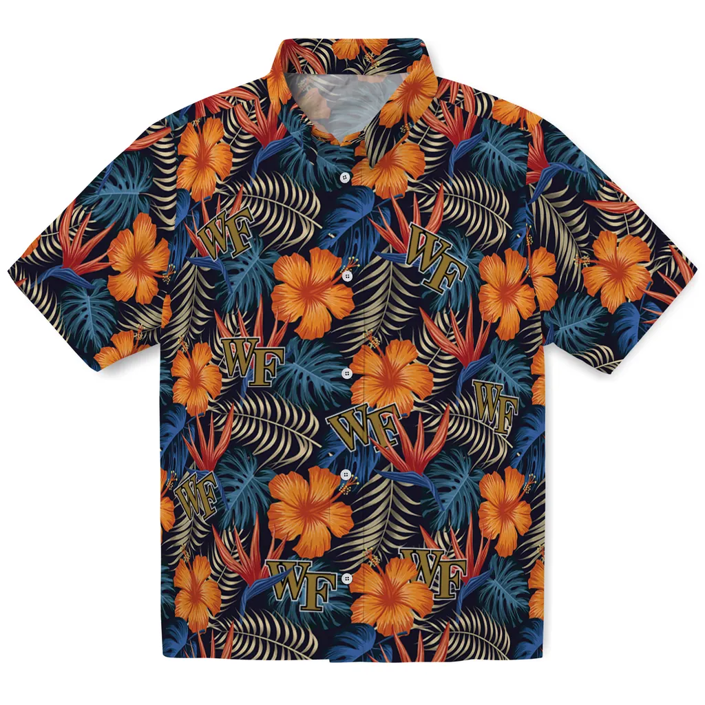Wake Forest Demon Deacons Hawaiian Shirt - Hibiscus Foliage wake forest demon deacons hibiscus foliage hawaiian shirts best selling