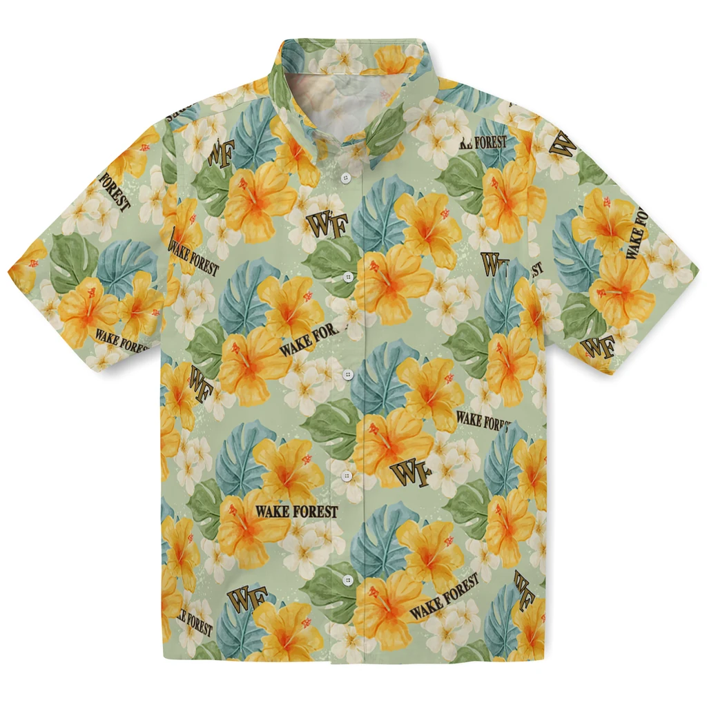 Wake Forest Demon Deacons Hawaiian Shirt - Hibiscus Mood wake forest demon deacons hibiscus mood pale lime yellow hawaiian shirts best selling