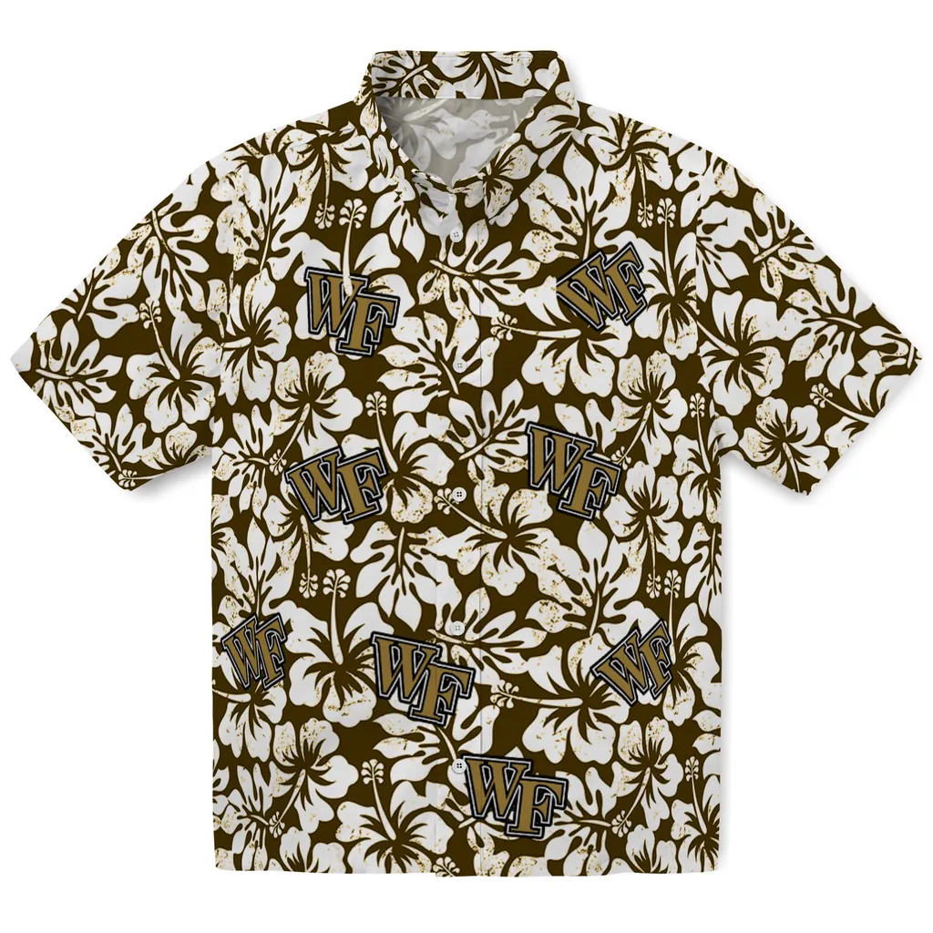 Wake Forest Demon Deacons Hawaiian Shirt - Hibiscus Motif wake forest demon deacons hibiscus motif gold white hawaiian shirts best selling
