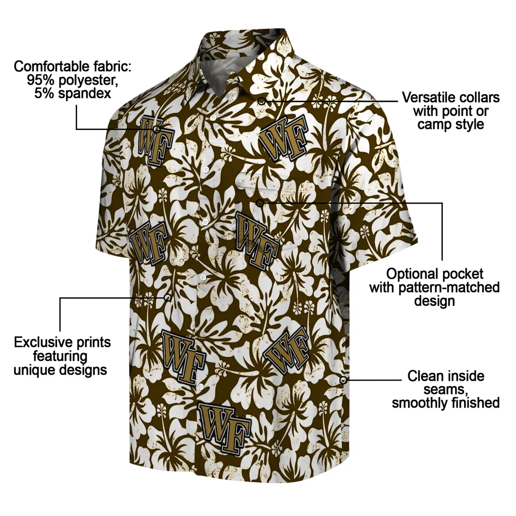 Wake Forest Demon Deacons Hawaiian Shirt - Hibiscus Motif wake forest demon deacons hibiscus motif gold white hawaiian shirts new arrival
