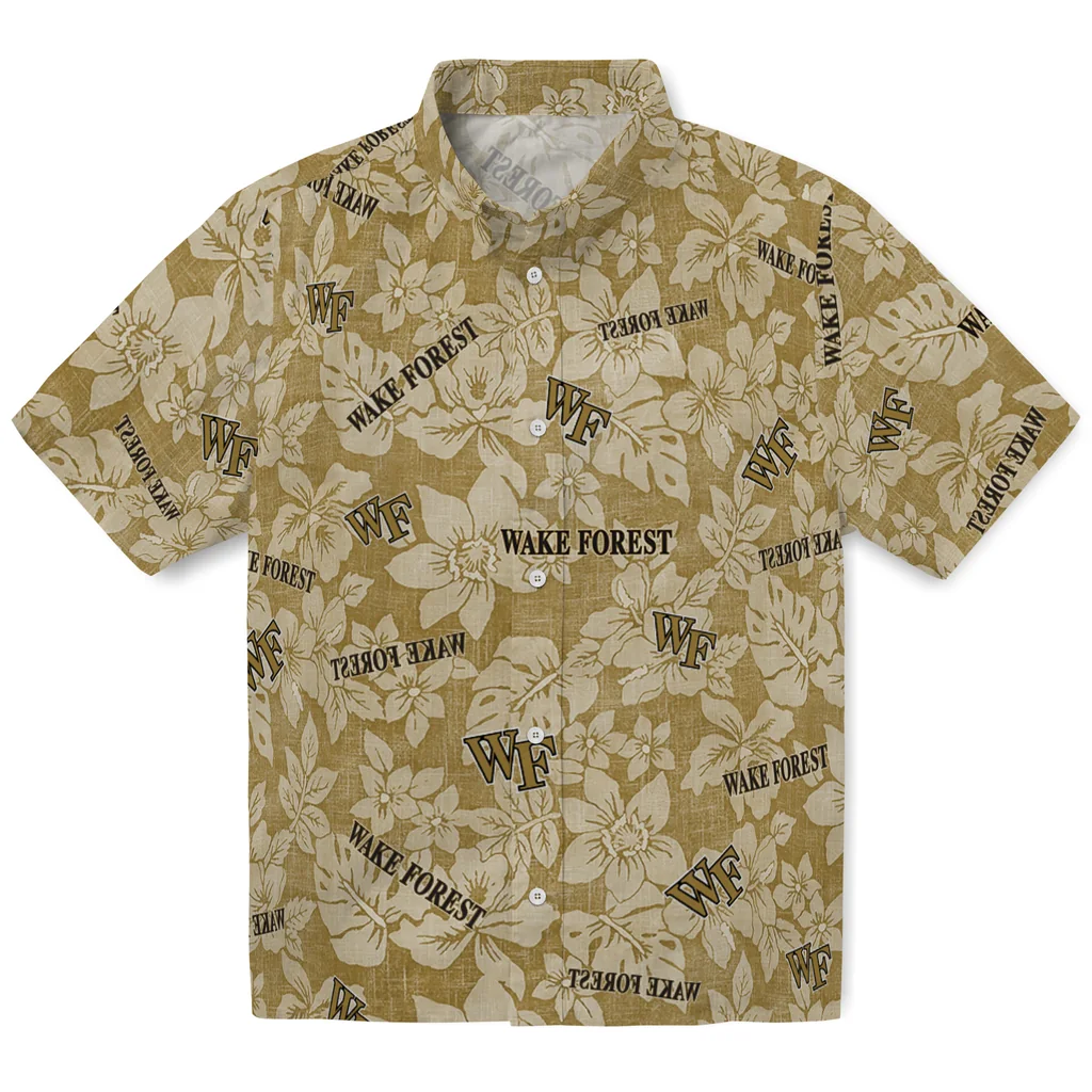 Wake Forest Demon Deacons Hawaiian Shirt - Hibiscus Oasis wake forest demon deacons hibiscus oasis gold hawaiian shirts best selling