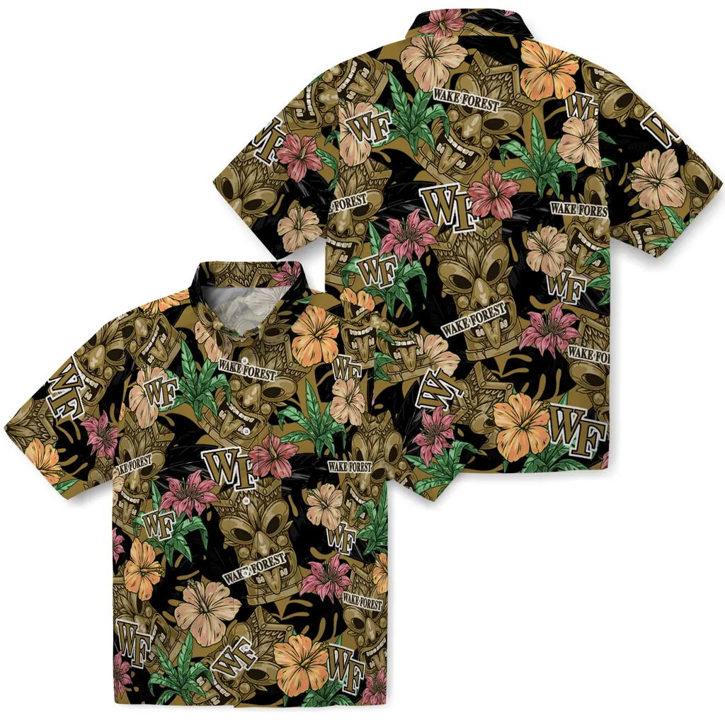 Wake Forest Demon Deacons Hawaiian Shirt - Hibiscus Tiki Jungle wake forest demon deacons tiki jungle gold hawaiian shirts high quality
