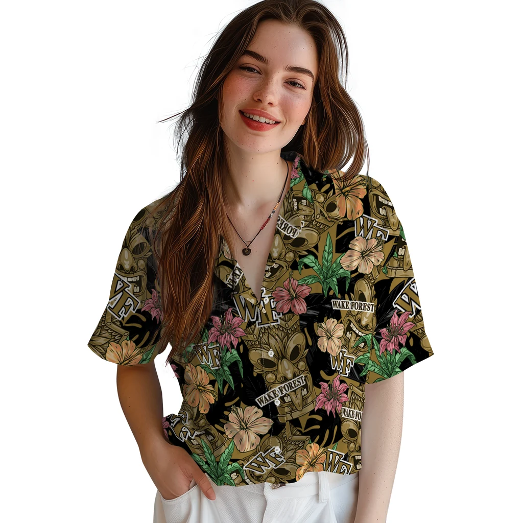 Wake Forest Demon Deacons Hawaiian Shirt - Hibiscus Tiki Jungle wake forest demon deacons tiki jungle gold hawaiian shirts latest model