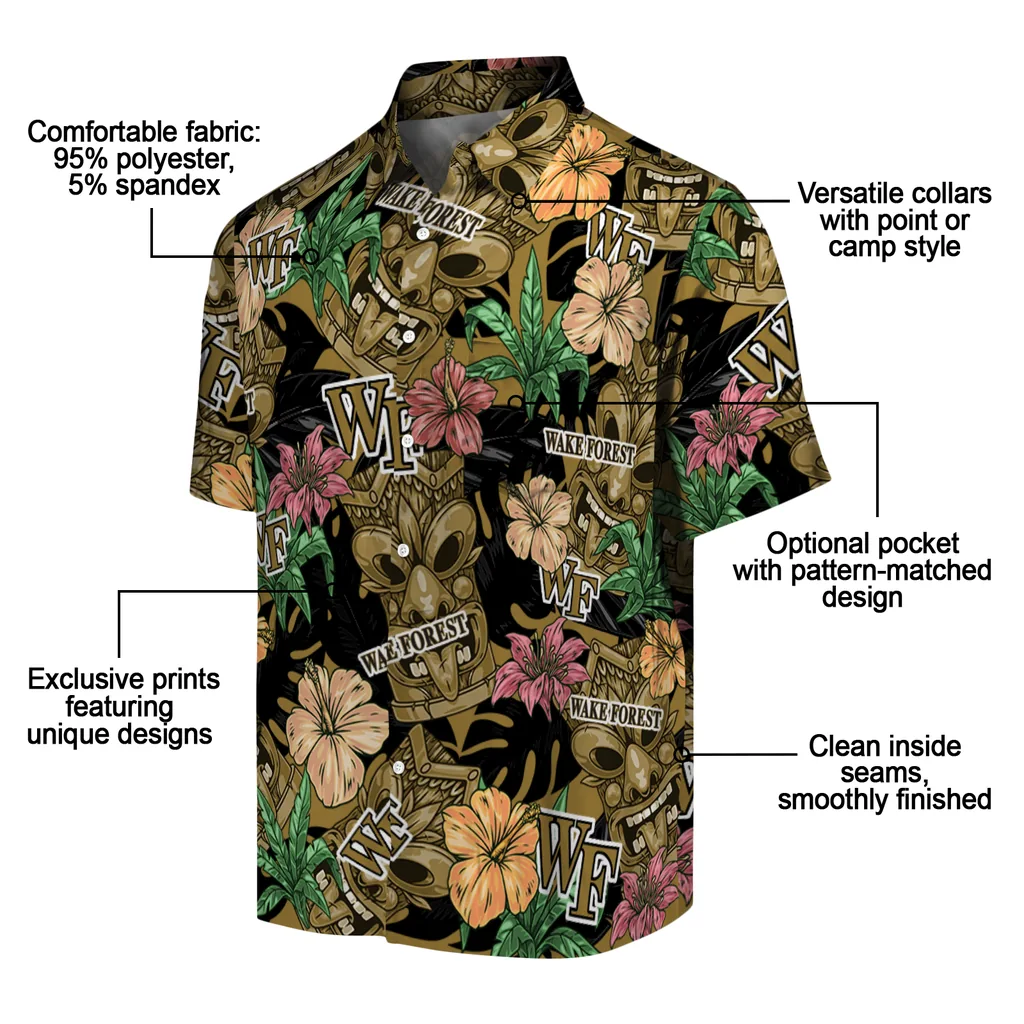 Wake Forest Demon Deacons Hawaiian Shirt - Hibiscus Tiki Jungle wake forest demon deacons tiki jungle gold hawaiian shirts new arrival
