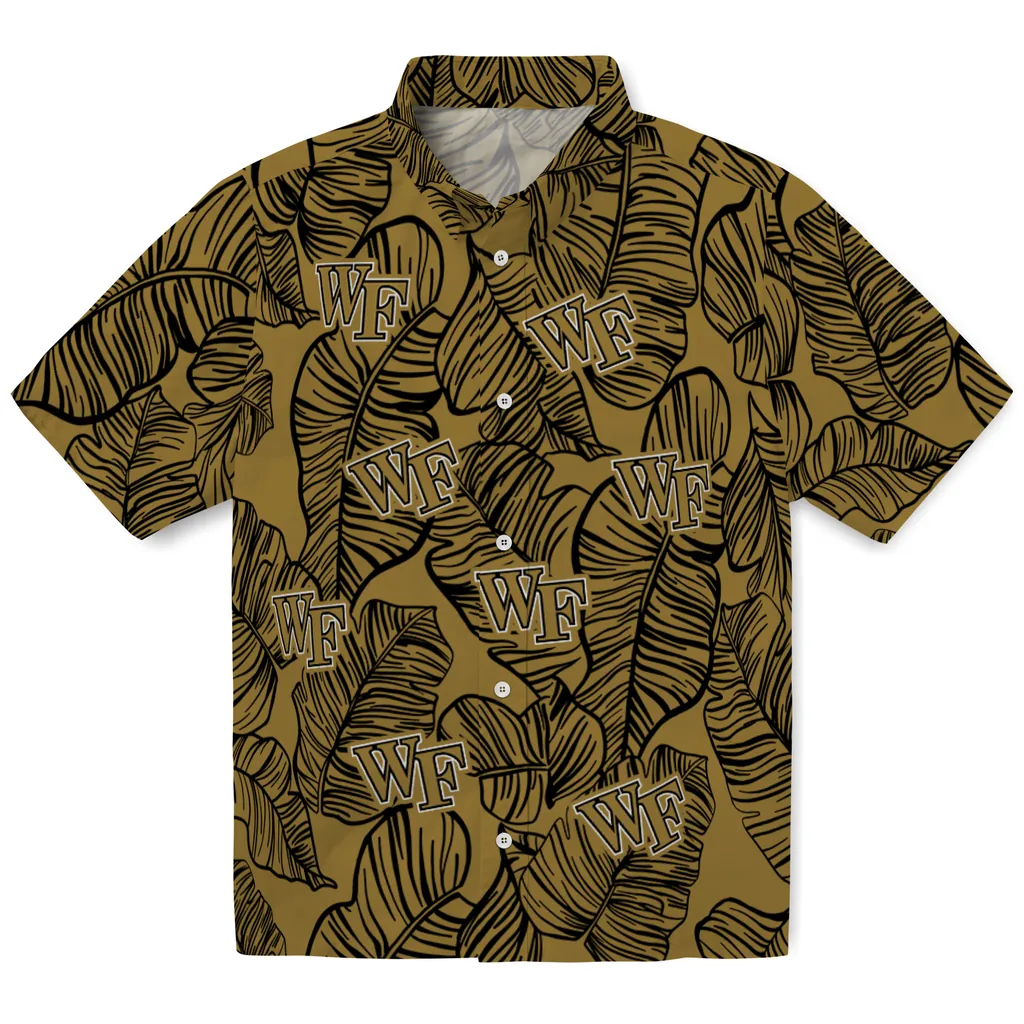 Wake Forest Demon Deacons Hawaiian Shirt - Leaf Outline wake forest demon deacons leaf outline gold hawaiian shirts best selling