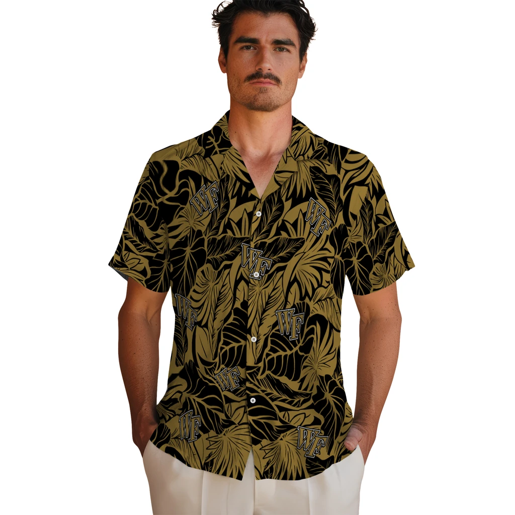Wake Forest Demon Deacons Hawaiian Shirt - Monstera Layer wake forest demon deacons monstera layer gold hawaiian shirts fashion forward