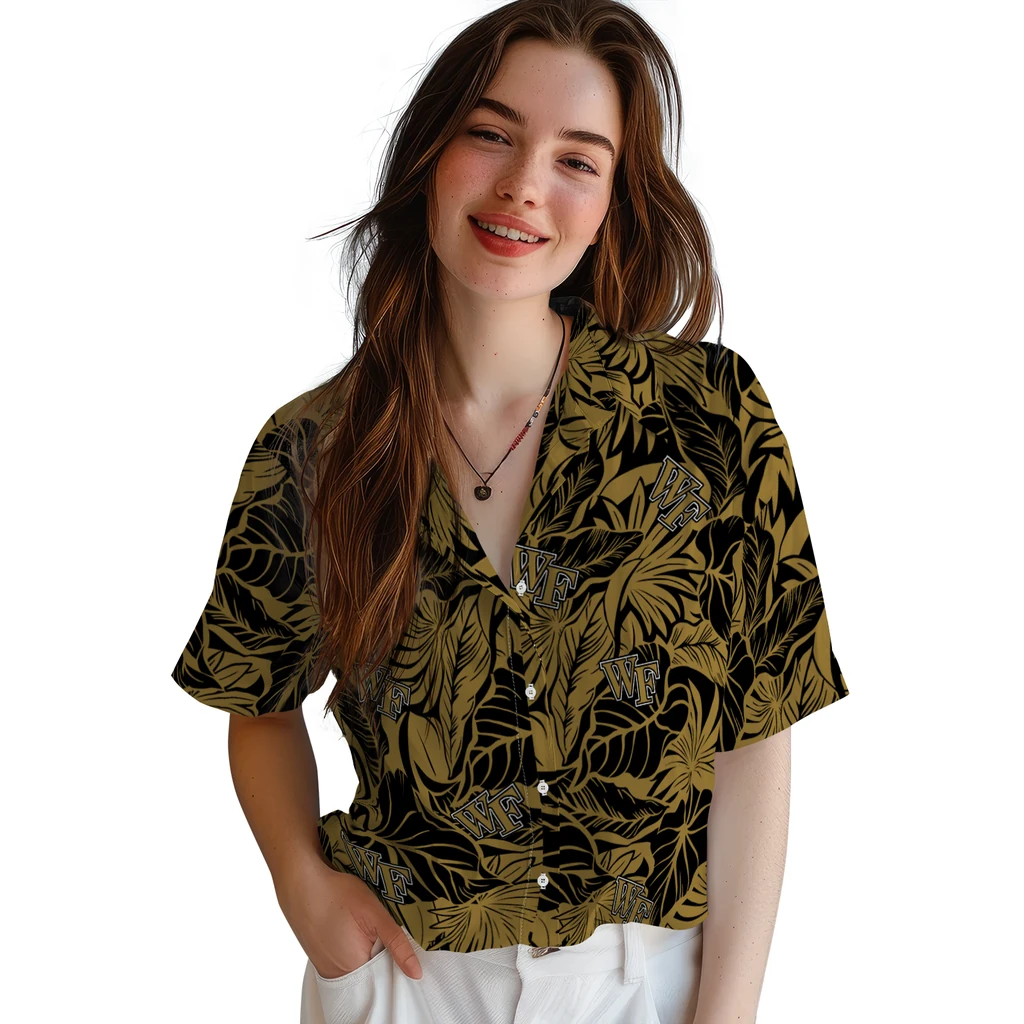 Wake Forest Demon Deacons Hawaiian Shirt - Monstera Layer wake forest demon deacons monstera layer gold hawaiian shirts latest model
