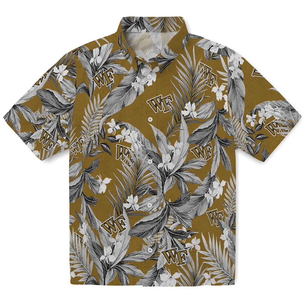 Wake Forest Demon Deacons Hawaiian Shirt - Palm Leaves wake forest demon deacons palm leaves gold hawaiian shirts best selling