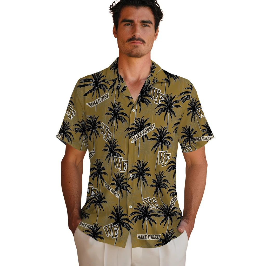 Wake Forest Demon Deacons Hawaiian Shirt - Palm Tree Motif wake forest demon deacons palm grove gold hawaiian shirts fashion forward