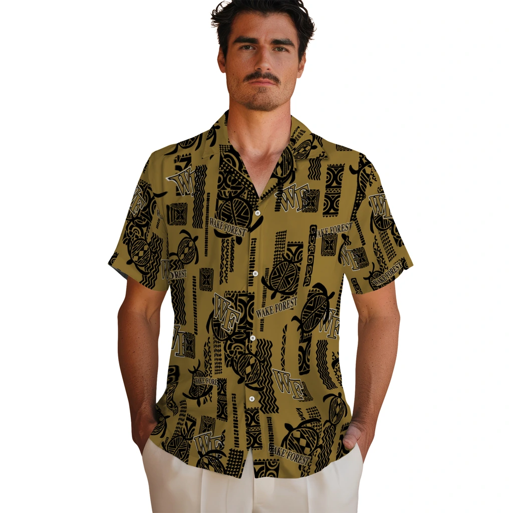 Wake Forest Demon Deacons Hawaiian Shirt - Turtle Lines wake forest demon deacons turtle lines gold hawaiian shirts fashion forward