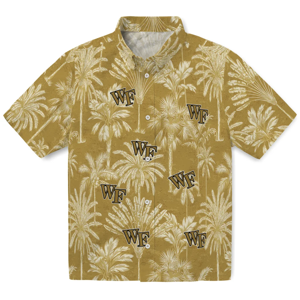 Wake Forest Demon Deacons Hawaiian Shirt - Vintage Palm Tree wake forest demon deacons palm shadows gold hawaiian shirts best selling