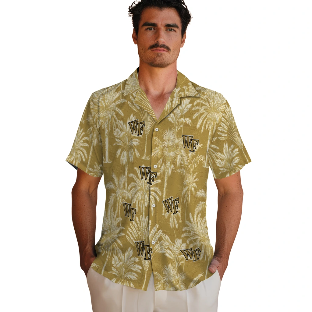 Wake Forest Demon Deacons Hawaiian Shirt - Vintage Palm Tree wake forest demon deacons palm shadows gold hawaiian shirts fashion forward