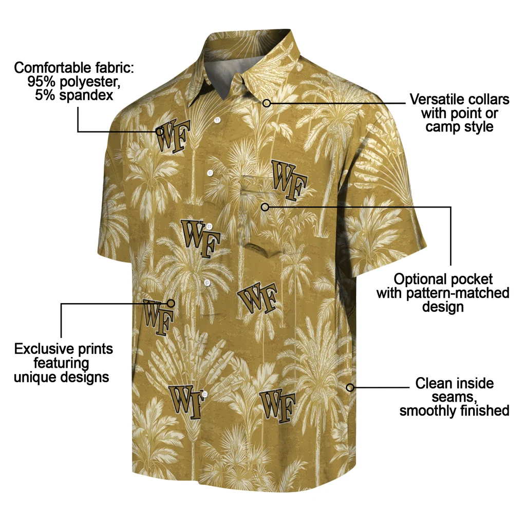 Wake Forest Demon Deacons Hawaiian Shirt - Vintage Palm Tree wake forest demon deacons palm shadows gold hawaiian shirts new arrival