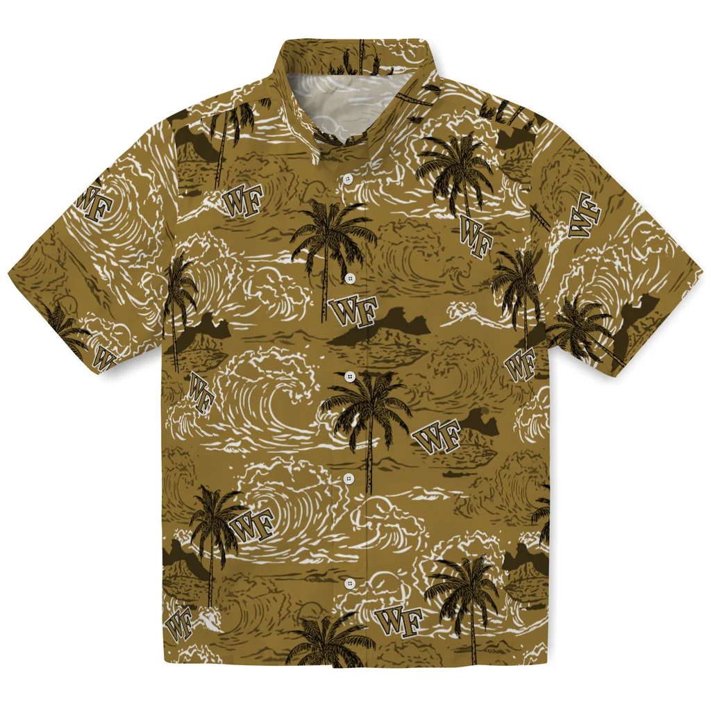 Wake Forest Demon Deacons Hawaiian Shirt - Wave Palm wake forest demon deacons wave palm gold hawaiian shirts best selling