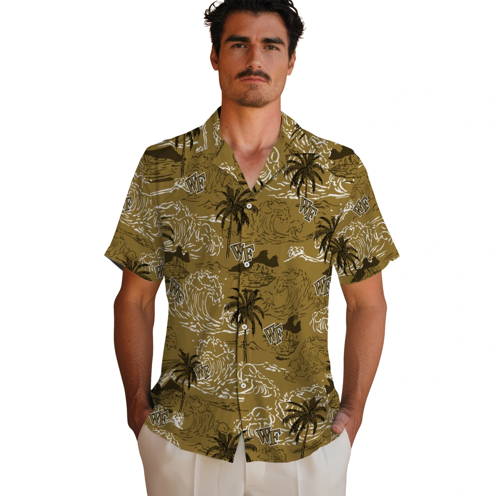 Wake Forest Demon Deacons Hawaiian Shirt - Wave Palm wake forest demon deacons wave palm gold hawaiian shirts fashion forward