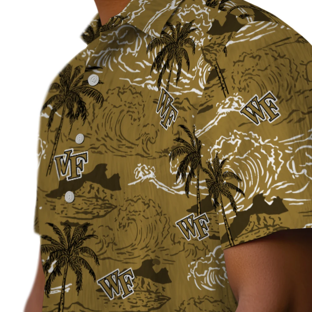 Wake Forest Demon Deacons Hawaiian Shirt - Wave Palm wake forest demon deacons wave palm gold hawaiian shirts trendy