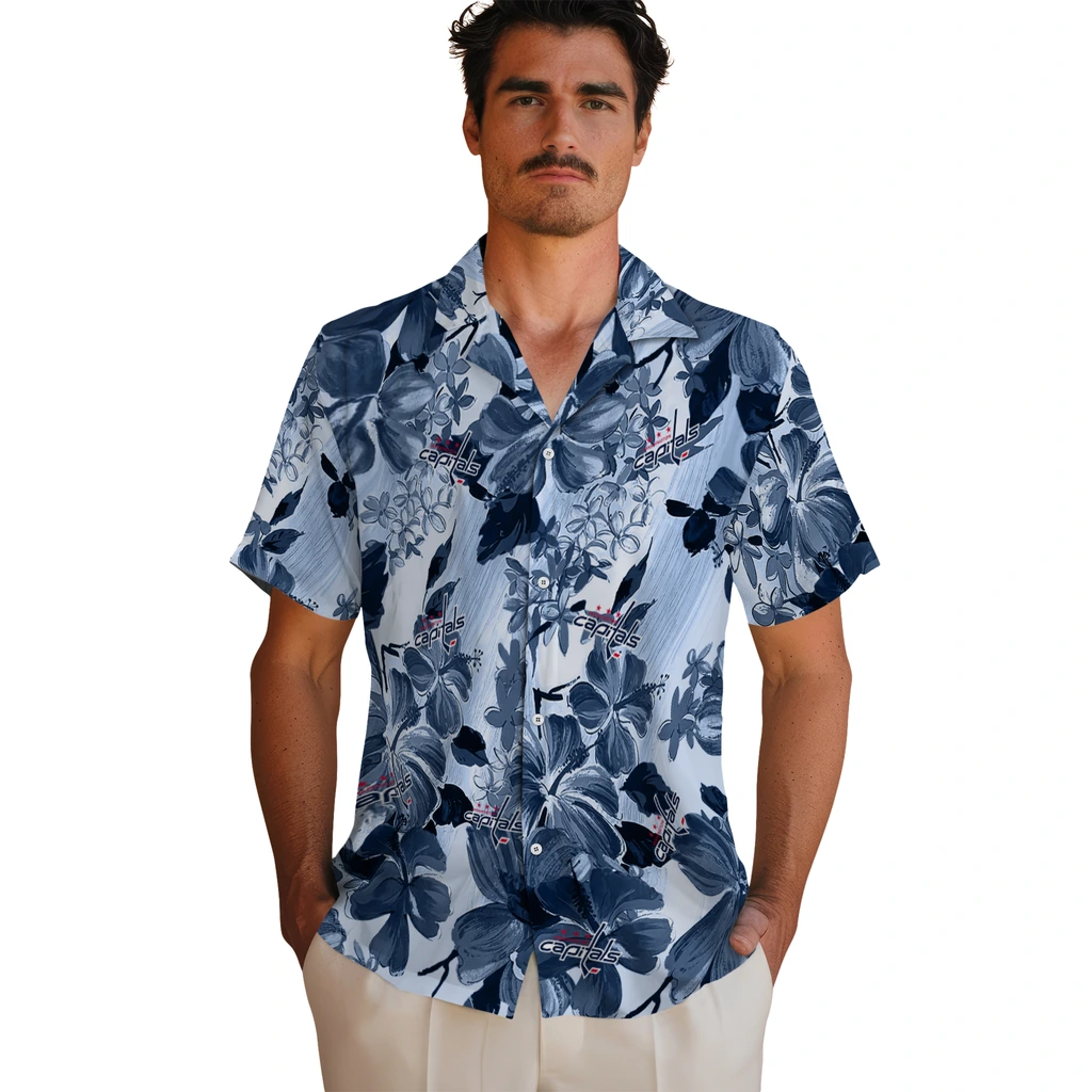 Washington Capitals Hawaiian Shirt - Hibiscus Arrangement washington capitals hibiscus arrangement blue hawaiian shirts fashion forward