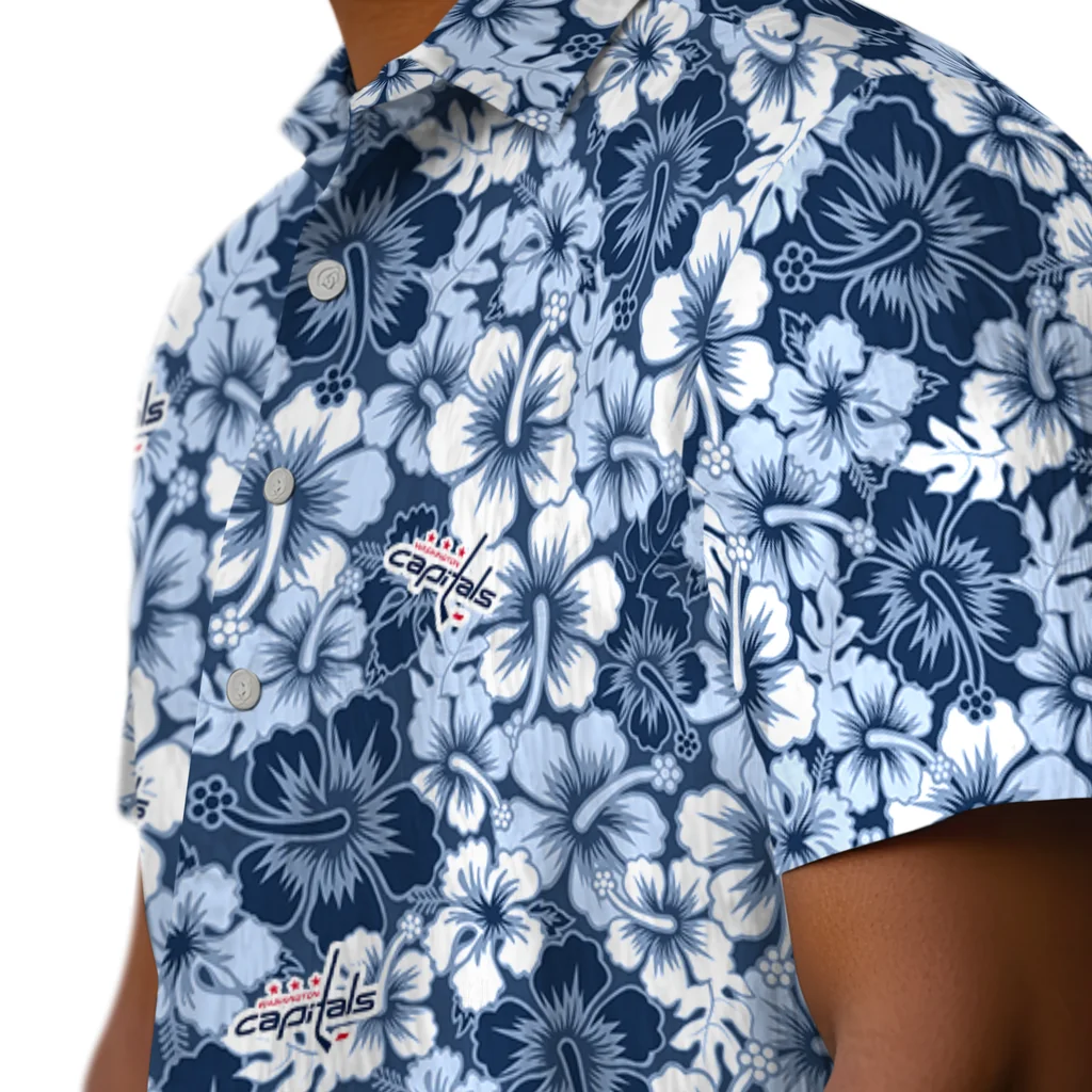 Washington Capitals Hawaiian Shirt - Hibiscus Blooms washington capitals hibiscus blooms blue hawaiian shirts trendy