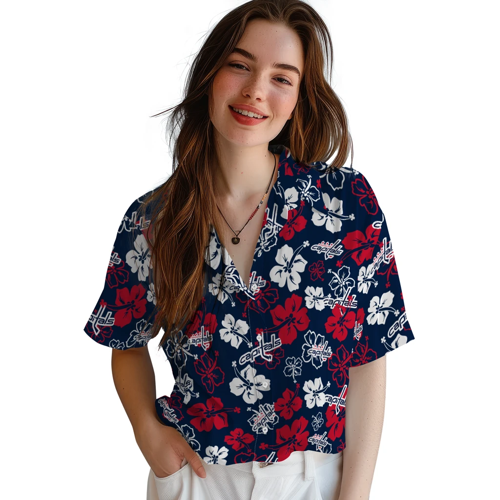 Washington Capitals Hawaiian Shirt - Hibiscus Flower Design washington capitals hibiscus bloom blue hawaiian shirts latest model