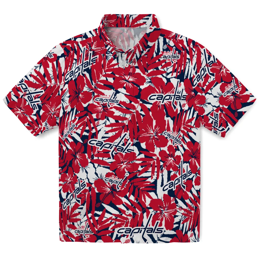 Washington Capitals Hawaiian Shirt - Hibiscus Overlay washington capitals hibiscus overlay hawaiian shirts best selling