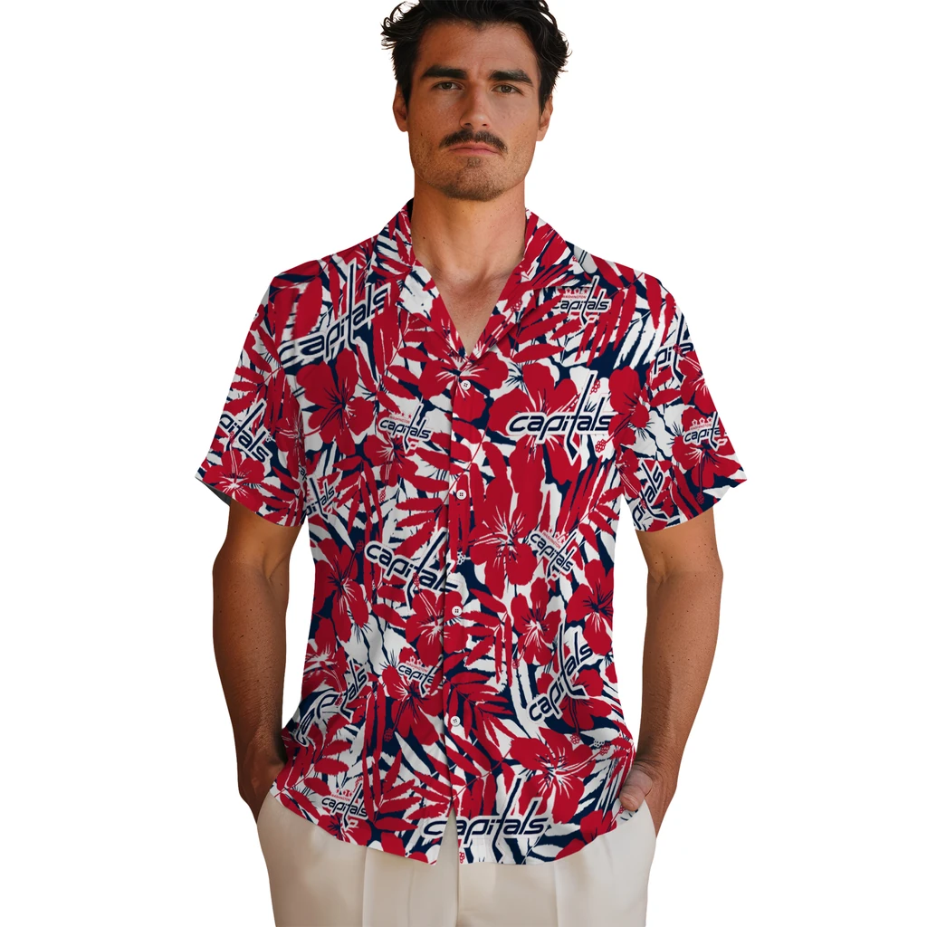 Washington Capitals Hawaiian Shirt - Hibiscus Overlay washington capitals hibiscus overlay hawaiian shirts fashion forward