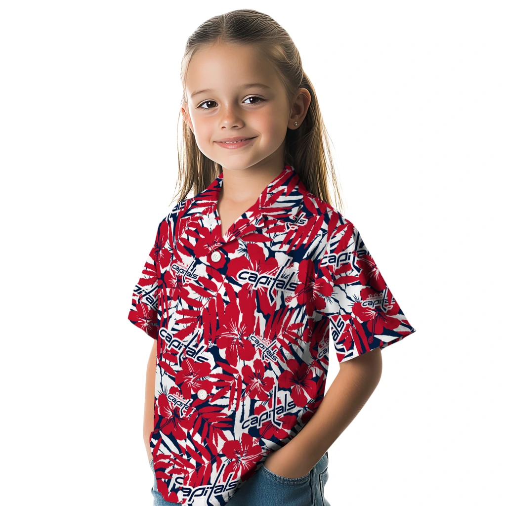 Washington Capitals Hawaiian Shirt - Hibiscus Overlay washington capitals hibiscus overlay hawaiian shirts premium grade